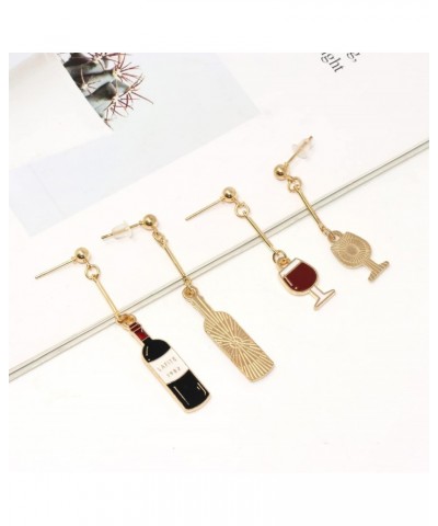 2 Pairs of Unique Wine Glass Wine Bottle Dangle Drop Earrings Enamel Alloy Red Wine Glass Earrings Fun Novelty Creative Earri...