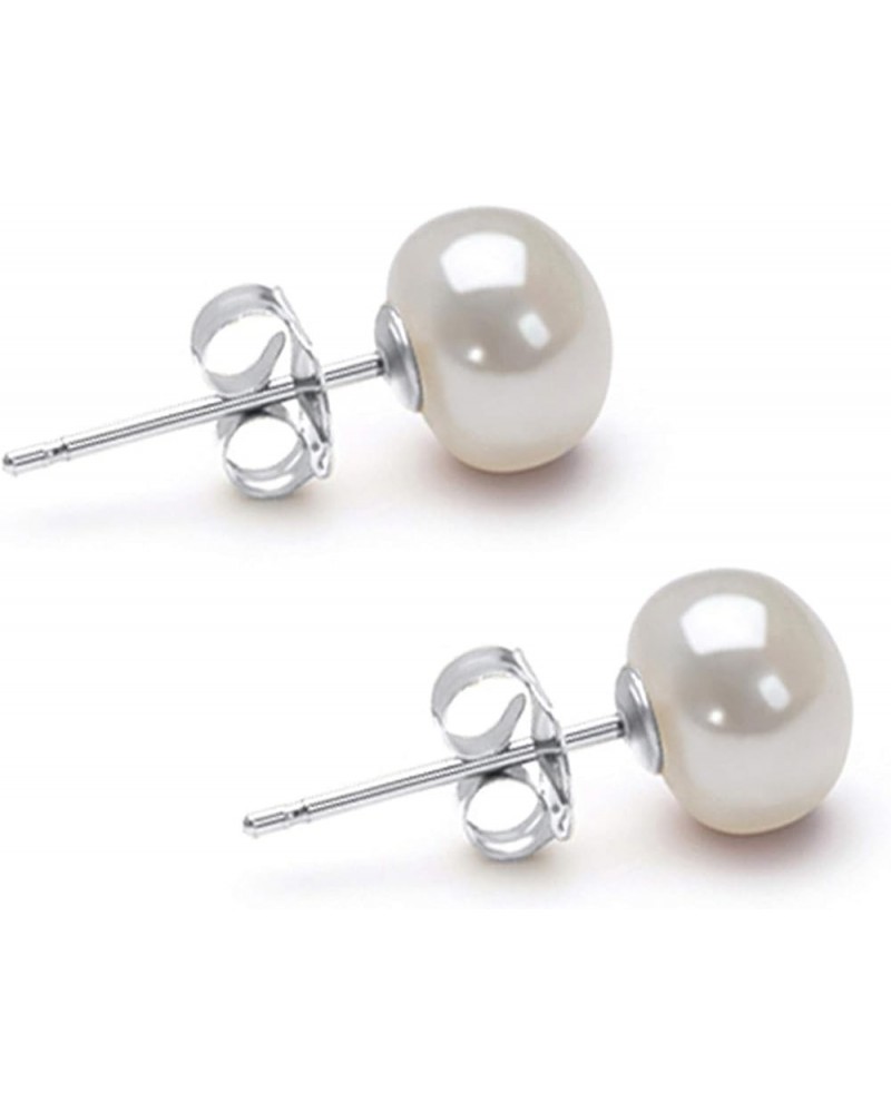 5-11mm White Freshwater Cultured Pearl Earrings Stud for Women 925 Sterling Silver Push Back or Screw Back Settings AA Qualit...