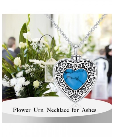 Flower Urn Necklace for Ashes Sterling Silver Memorial Keepsake Heart Cremation Jewelry for Women Loved One Cherry blossoms-T...