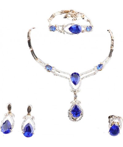 Women's CZ Crystal Zircon Teardrop Necklace Earrings Prom Bridal Wedding Accessories Jewelry Set And Boxes 4pcs Blue $9.19 Je...