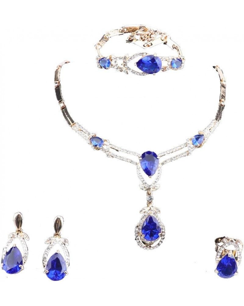 Women's CZ Crystal Zircon Teardrop Necklace Earrings Prom Bridal Wedding Accessories Jewelry Set And Boxes 4pcs Blue $9.19 Je...