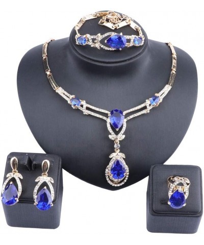 Women's CZ Crystal Zircon Teardrop Necklace Earrings Prom Bridal Wedding Accessories Jewelry Set And Boxes 4pcs Blue $9.19 Je...