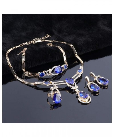 Women's CZ Crystal Zircon Teardrop Necklace Earrings Prom Bridal Wedding Accessories Jewelry Set And Boxes 4pcs Blue $9.19 Je...