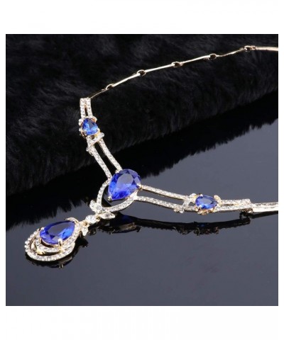 Women's CZ Crystal Zircon Teardrop Necklace Earrings Prom Bridal Wedding Accessories Jewelry Set And Boxes 4pcs Blue $9.19 Je...