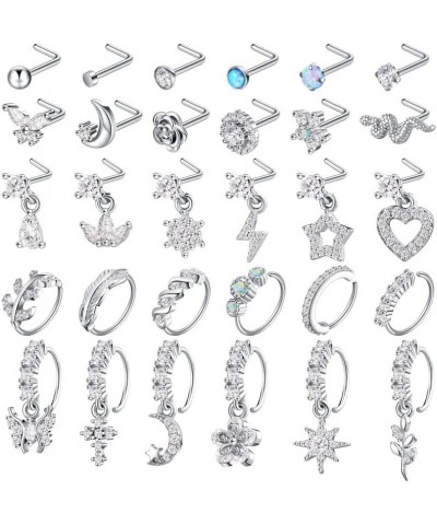 30 Pcs Dangling Nose Rings 20g Nose Ring Hoop L Shaped Stainless Steel Dangling Nose Studs Cute Nose Piercing Jewelry for Wom...