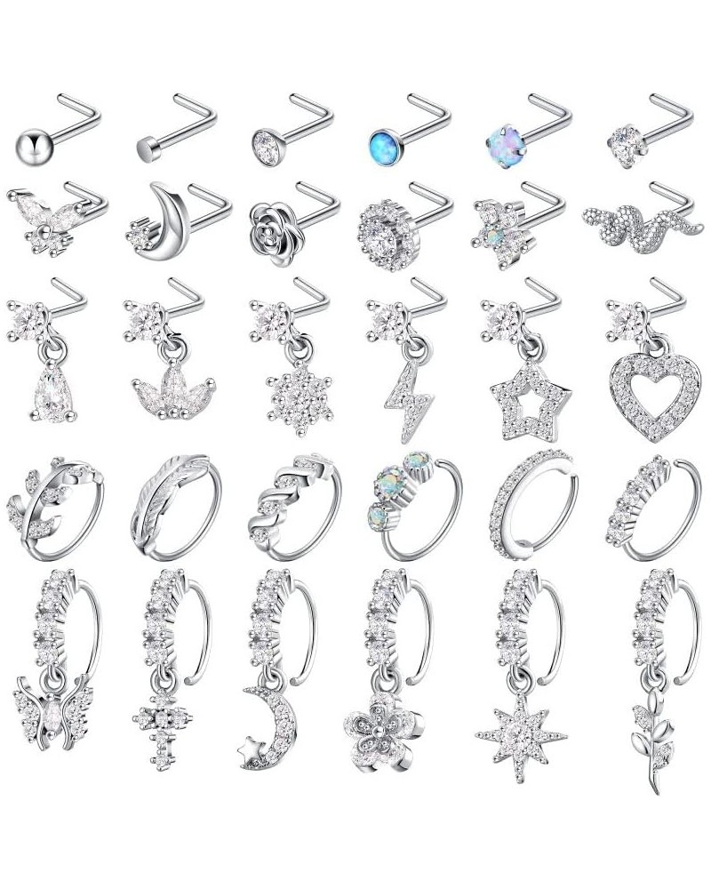 30 Pcs Dangling Nose Rings 20g Nose Ring Hoop L Shaped Stainless Steel Dangling Nose Studs Cute Nose Piercing Jewelry for Wom...