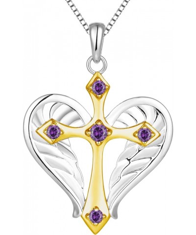 Cross Necklace 925 Sterling Silver Heart Angel Wings Pendant Necklace for Women 06-Alexandrite-Jun-Gold $33.54 Necklaces