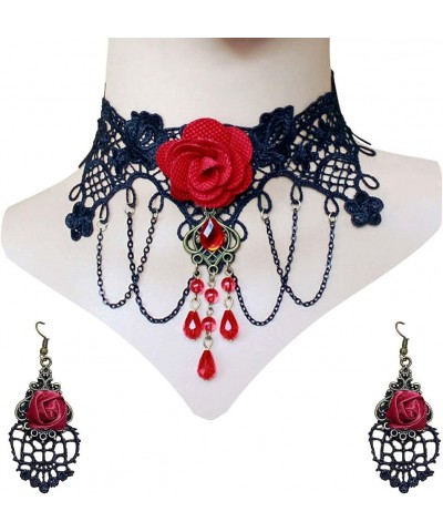 3PCS Choker Lace Necklace with Earring Set Punk Party Gothic Vintage Handmade Victorian Steampunk Retro Gears Lace Vampire fo...