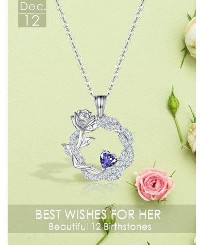 925 Sterling Silver Promise Forever Love Rose Flower Heart Birthstones Necklaces for Women with Cubic Zirconia Anniversary Bi...