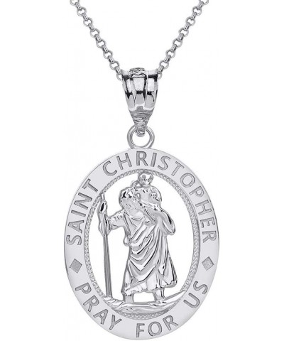 Sterling Silver Saint Christopher Pray for Us Oval Charm Pendant Necklace 22.0 Inches Sterling Silver $20.99 Necklaces