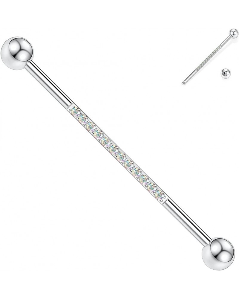 Industrial Bar Industrial Piercing Jewelry 14G Industrial Barbell Surgical Steel for Women Men With CZ/Pyramid/Cross Surface ...