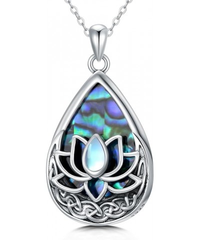 Lotus Necklace with Abalone Shell 925 Sterling Silver Flower Moonstone/Turquoise Necklaces Celtic Knot Teardrop Pendant Yoga ...