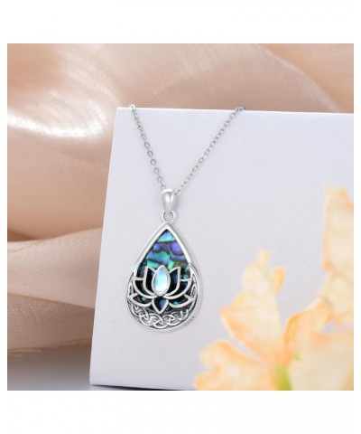 Lotus Necklace with Abalone Shell 925 Sterling Silver Flower Moonstone/Turquoise Necklaces Celtic Knot Teardrop Pendant Yoga ...