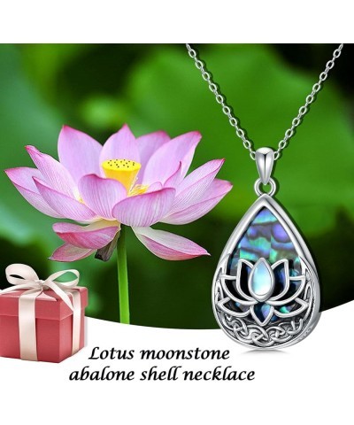 Lotus Necklace with Abalone Shell 925 Sterling Silver Flower Moonstone/Turquoise Necklaces Celtic Knot Teardrop Pendant Yoga ...