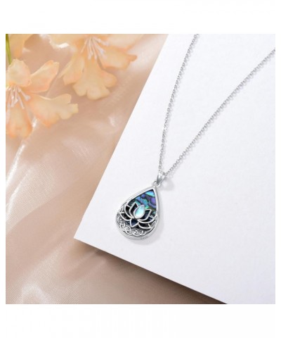 Lotus Necklace with Abalone Shell 925 Sterling Silver Flower Moonstone/Turquoise Necklaces Celtic Knot Teardrop Pendant Yoga ...