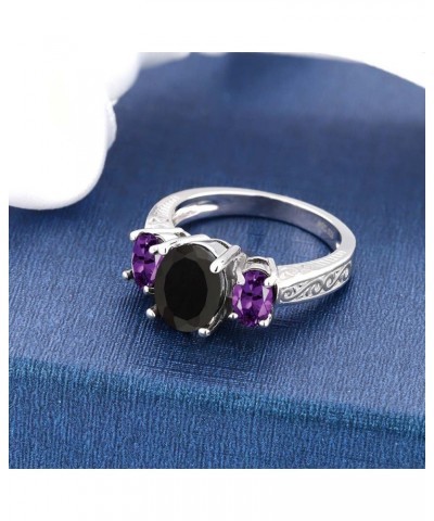 925 Sterling Silver Black Onyx and Purple Amethyst 3-Stone Ring For Women (2.53 Cttw, Gemstone Birthstone, Available In Size ...