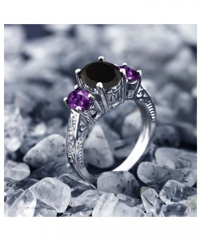 925 Sterling Silver Black Onyx and Purple Amethyst 3-Stone Ring For Women (2.53 Cttw, Gemstone Birthstone, Available In Size ...