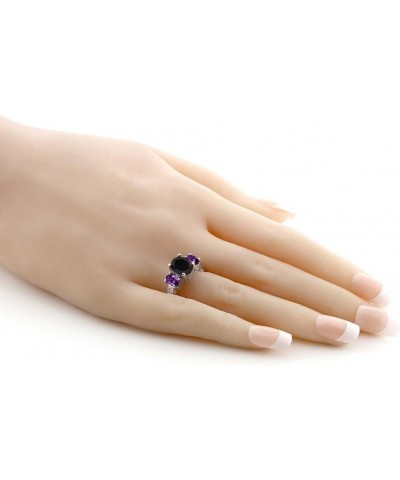 925 Sterling Silver Black Onyx and Purple Amethyst 3-Stone Ring For Women (2.53 Cttw, Gemstone Birthstone, Available In Size ...