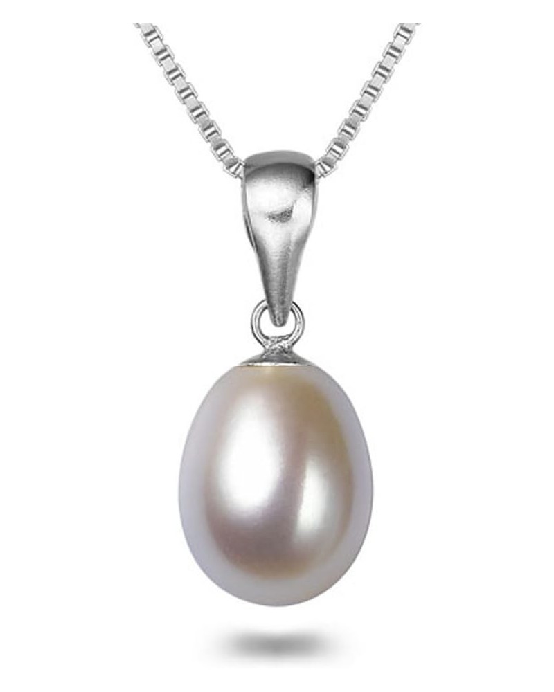 Drop-shape White Freshwater Cultured Pearl Pendant Necklaces for Women 16-18 Inch AAA Silver Necklace Pendants 16.0 Inches 6x...