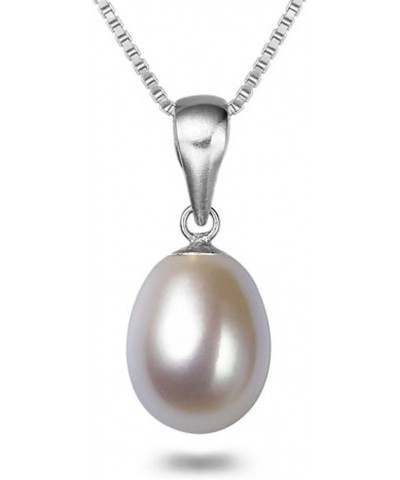 Drop-shape White Freshwater Cultured Pearl Pendant Necklaces for Women 16-18 Inch AAA Silver Necklace Pendants 16.0 Inches 6x...