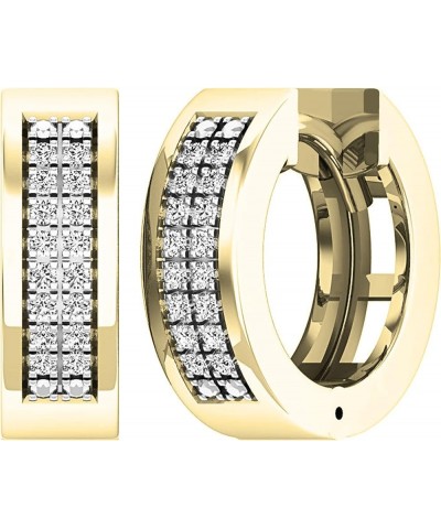 Round Diamond Double Row Unisex Hoop Earrings in Gold Metal Stamp: 18K Yellow Gold White Diamond $235.93 Earrings