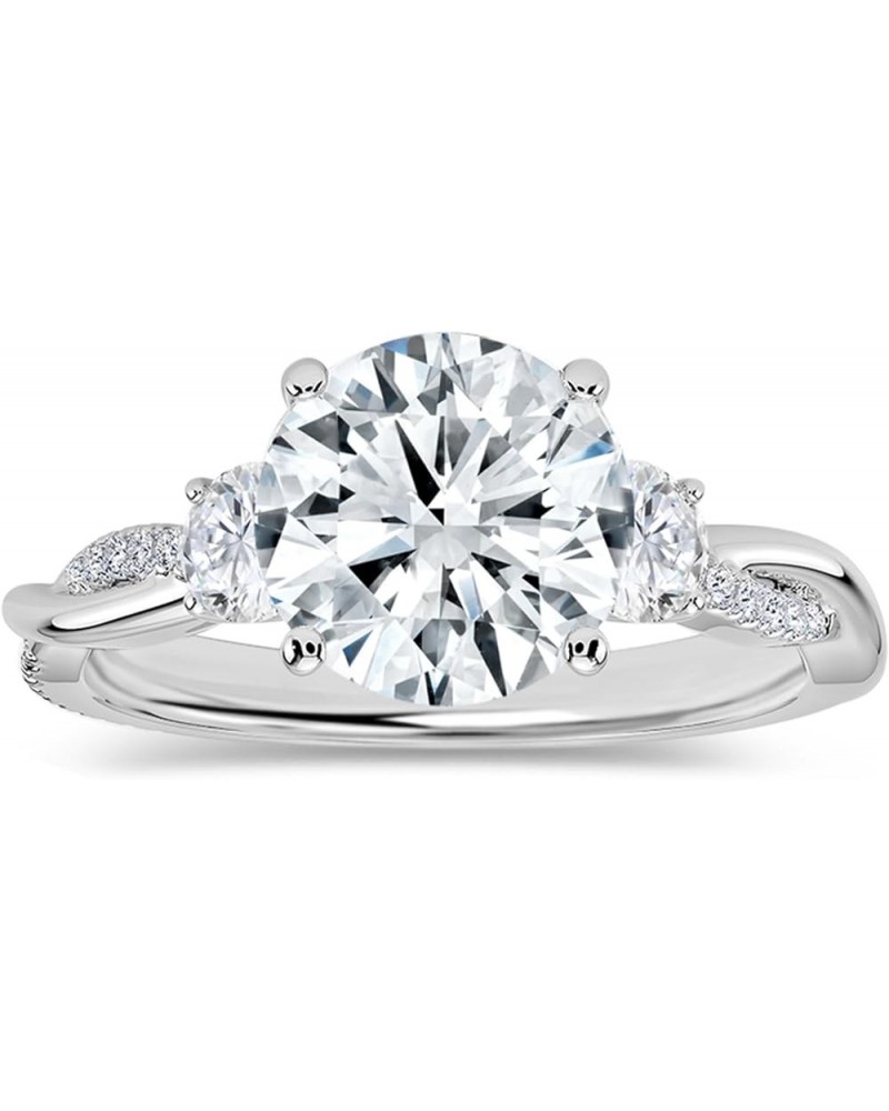 Round Lab Grown White Diamond Twisted Three Stone Engagement Ring for Women in 925 Sterling Silver 8 2.00 Carat $75.62 Rings