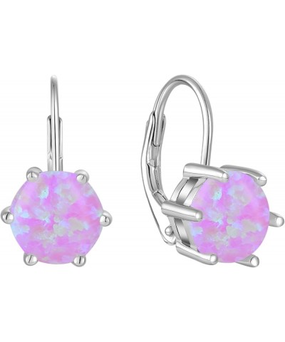 Created Opal Earrings 925 Sterling Silver Leverback Drop Dangle Earrings with 5A Cubic Zirconia Jewelry Gift for Women B pink...