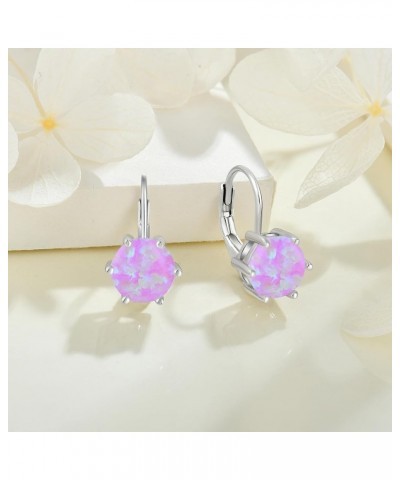 Created Opal Earrings 925 Sterling Silver Leverback Drop Dangle Earrings with 5A Cubic Zirconia Jewelry Gift for Women B pink...