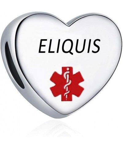 Sport Awareness Medical Alert Heart Charm for Charms Bracelet Emergency Engraved Medical Id Health Jewelry for Women Eliquis ...