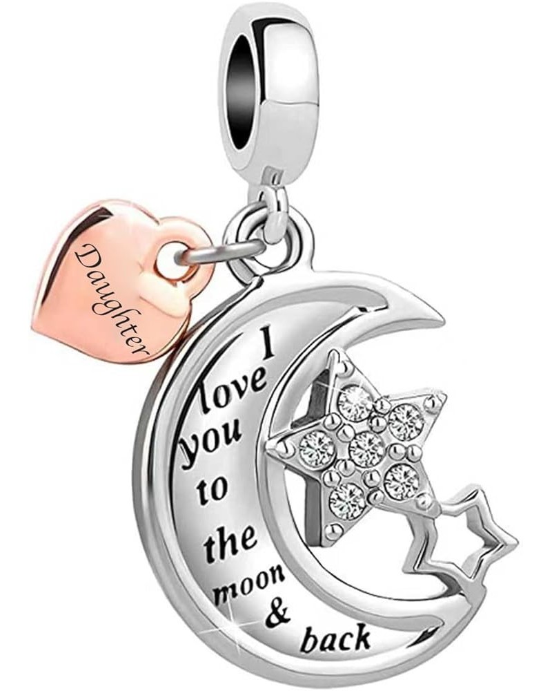 Mom I Love You to The Moon and Back Charm Compatible with Pandora Charms Bracelets Daughter $7.79 Bracelets