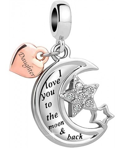 Mom I Love You to The Moon and Back Charm Compatible with Pandora Charms Bracelets Daughter $7.79 Bracelets