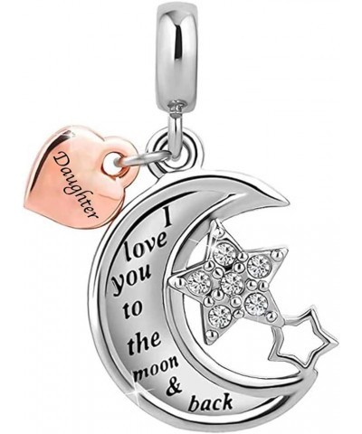 Mom I Love You to The Moon and Back Charm Compatible with Pandora Charms Bracelets Daughter $7.79 Bracelets