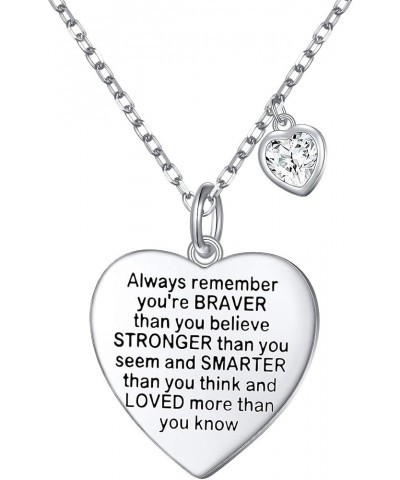 Sterling Silver Always Remember You are Braver Than You Believe Jewelry Heart Pendant Necklace Inspirational Gifts for Daught...