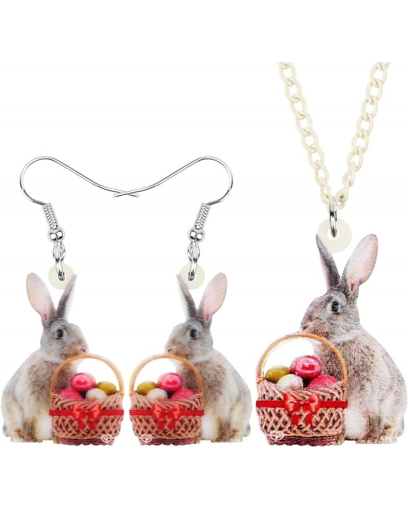 Acrylic Easter Eggs Basket Bunny Hare Jewelry Set Rabbit Earrings Necklace Pendant Gifts for Women Girls Ladies Red $7.27 Jew...