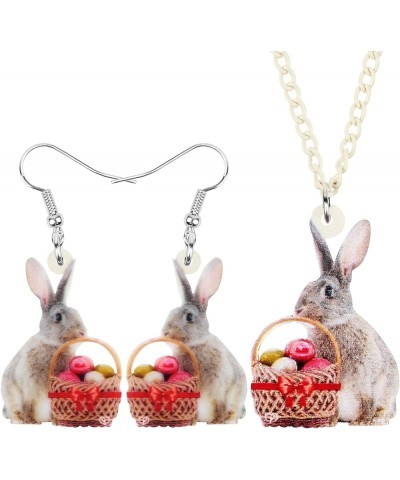 Acrylic Easter Eggs Basket Bunny Hare Jewelry Set Rabbit Earrings Necklace Pendant Gifts for Women Girls Ladies Red $7.27 Jew...