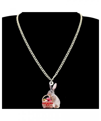 Acrylic Easter Eggs Basket Bunny Hare Jewelry Set Rabbit Earrings Necklace Pendant Gifts for Women Girls Ladies Red $7.27 Jew...