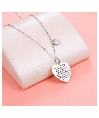 Sterling Silver Always Remember You are Braver Than You Believe Jewelry Heart Pendant Necklace Inspirational Gifts for Daught...