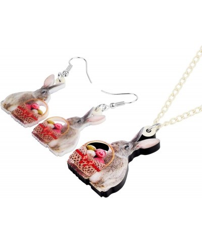 Acrylic Easter Eggs Basket Bunny Hare Jewelry Set Rabbit Earrings Necklace Pendant Gifts for Women Girls Ladies Red $7.27 Jew...