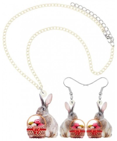 Acrylic Easter Eggs Basket Bunny Hare Jewelry Set Rabbit Earrings Necklace Pendant Gifts for Women Girls Ladies Red $7.27 Jew...