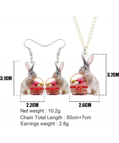 Acrylic Easter Eggs Basket Bunny Hare Jewelry Set Rabbit Earrings Necklace Pendant Gifts for Women Girls Ladies Red $7.27 Jew...