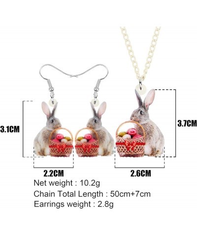 Acrylic Easter Eggs Basket Bunny Hare Jewelry Set Rabbit Earrings Necklace Pendant Gifts for Women Girls Ladies Red $7.27 Jew...