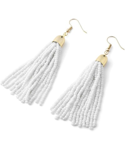 Handmade Beaded Tassel Earrings - Boho Drop Fringe Earrings for Women Girls, Native American Indian Earrings Short White $9.0...