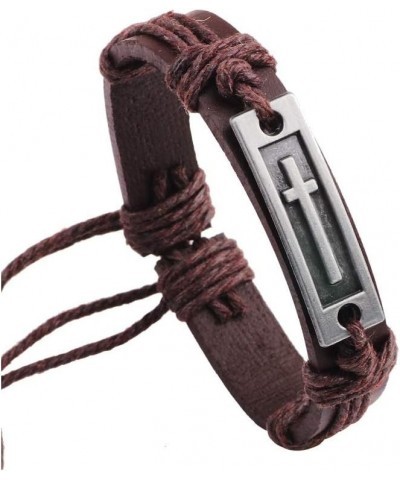 Cross Leather Bracelet Cross Style Multi Layer Design Stainless Steel Fashion Men's Leather Bracelet Classic Gift For Men 2 D...