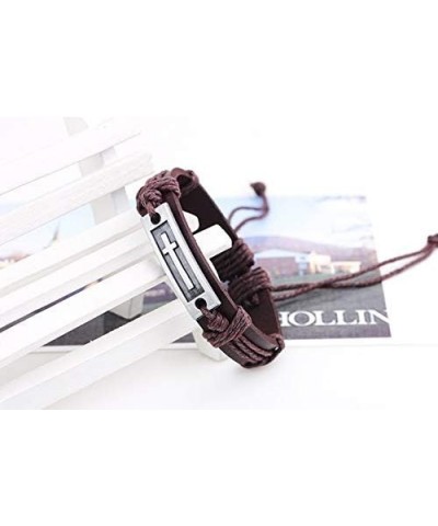 Cross Leather Bracelet Cross Style Multi Layer Design Stainless Steel Fashion Men's Leather Bracelet Classic Gift For Men 2 D...