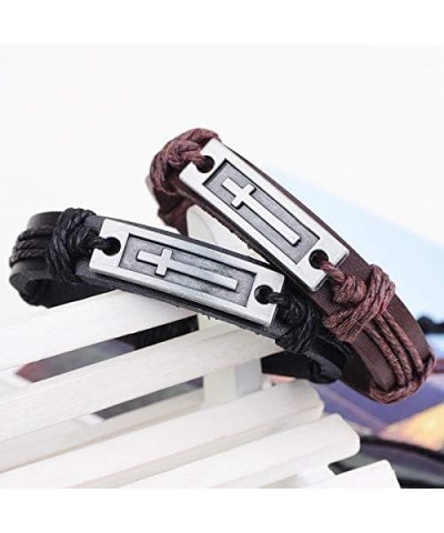 Cross Leather Bracelet Cross Style Multi Layer Design Stainless Steel Fashion Men's Leather Bracelet Classic Gift For Men 2 D...