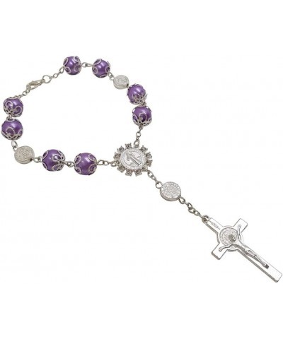 One Decade Auto Rosary Beads Catholic Bracelet Saint St Benedict Crucifix Divine Mercy Gift Purple $8.26 Bracelets