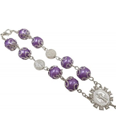 One Decade Auto Rosary Beads Catholic Bracelet Saint St Benedict Crucifix Divine Mercy Gift Purple $8.26 Bracelets