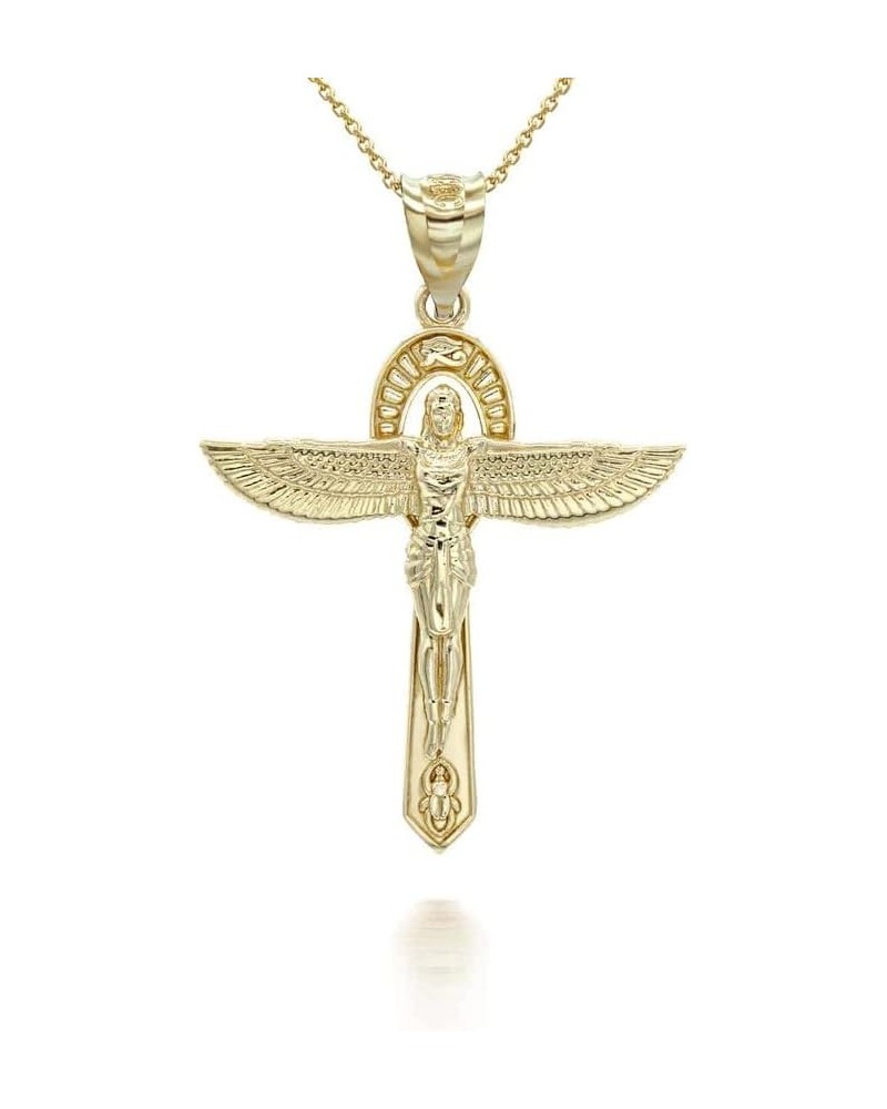 Ancient Egypt Jewelry Horus 14K Yellow Gold Ankh Winged Cross Egyptian Goddess Isis Pendant Necklace - Choose Pendant Only or...