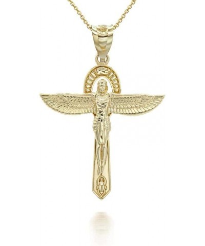 Ancient Egypt Jewelry Horus 14K Yellow Gold Ankh Winged Cross Egyptian Goddess Isis Pendant Necklace - Choose Pendant Only or...