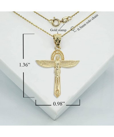 Ancient Egypt Jewelry Horus 14K Yellow Gold Ankh Winged Cross Egyptian Goddess Isis Pendant Necklace - Choose Pendant Only or...